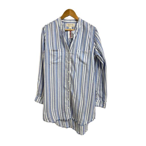 CLOTH & STONE women's blue white linen blend gauze button down shirt dress S - Picture 1 of 6